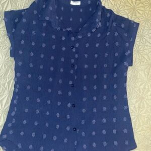 Rouje Blue Cap Sleeve Button Down Shirt